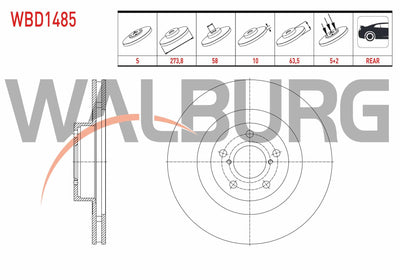 WALBURG WBD1485 Brake Disc Rear Straight 5 Bjn 273,8X10x58x63 — Brake Rotors & Drums