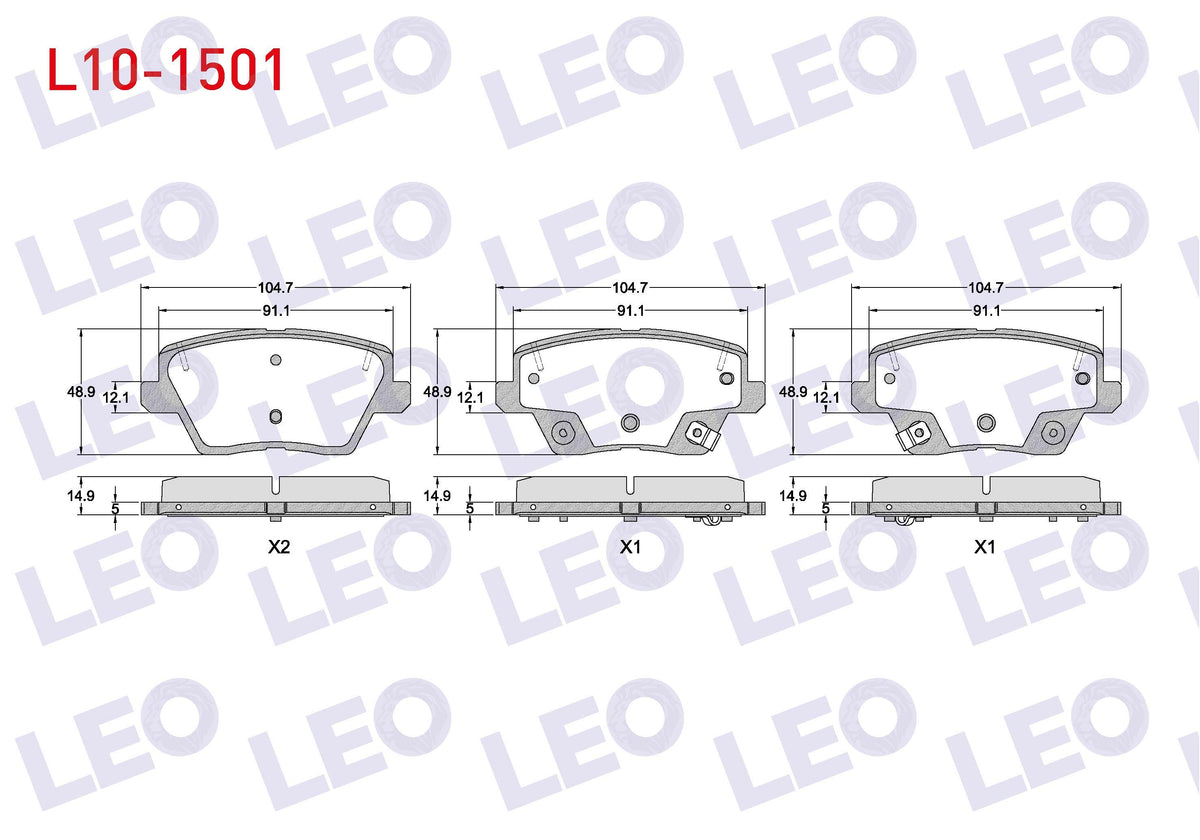 LEO L10-1501 Brake Pad Rear with Wear Indicator Hyundai i30 1.4 MPI-1.4 T-GDI-1.6 CRDi 2016-/ Kia Ceed 1.4-1.4 T-GDI-1.6-1.6 CRDi 2018-/ Xceed 1.6 CRDi 2019