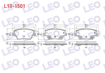 LEO L10-1501 Brake Pad Rear with Wear Indicator Hyundai i30 1.4 MPI-1.4 T-GDI-1.6 CRDi 2016-/ Kia Ceed 1.4-1.4 T — Brake Pads