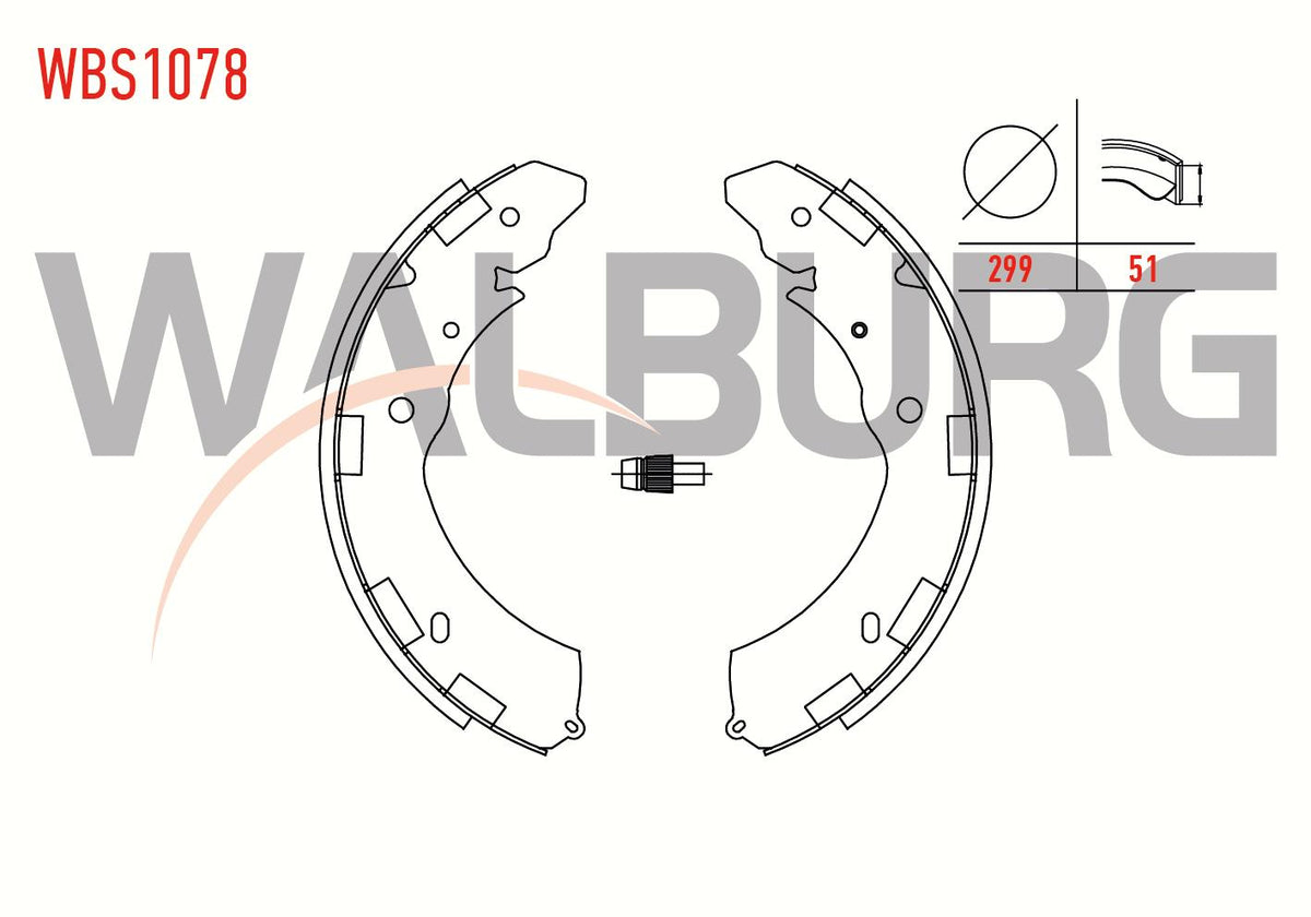WALBURG WBS1078 Brake Shoe Rear Mitsubishi L200 (Kbt,Kat) 2.5 D 299X51 mm 2005-/ Isuzu D-Max 2.5 D 2012-/ Fiat Fullback Pick-Up 2.4 D 2016