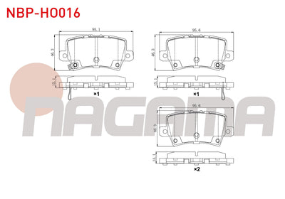 NAGAMA NBP-HO016 Brake Pad Rear with Wear Indicator Honda Civic VIII 1.4 2005-2012 / Honda Civic VIII 1.8 2005-2012