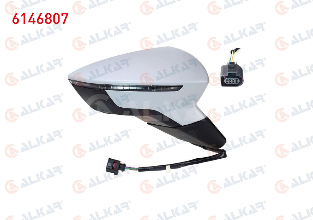 Alkar 6146807 Outer Rear View Mirror Right Electric Heated Primed Automatic Folding with Turn Sig — Tail, Signal & Reflectors
