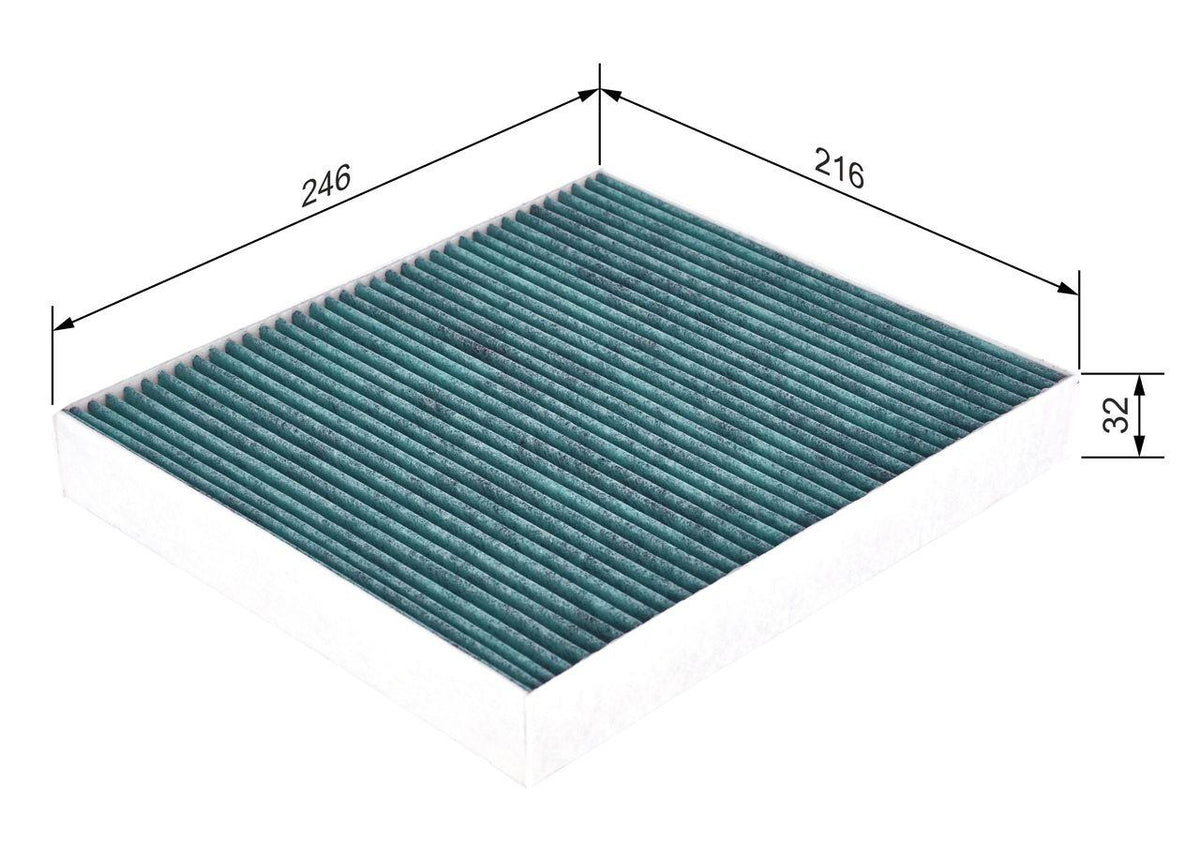 Bosch 0986628504 Cabin Air Filter-with Carbon-246×216×32 VW Polo 02-10 Seat Ibiza 02-10 Skoda Fabia 00 — Air & Cabin Filters