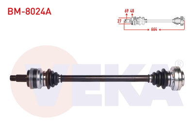 Veka BM-8024A Complete Axle Right Rear BMW 3 Series (E90) 320 i A-T ABS li 48 Outer Length 664 mm — Axles, CV Joints & Boots