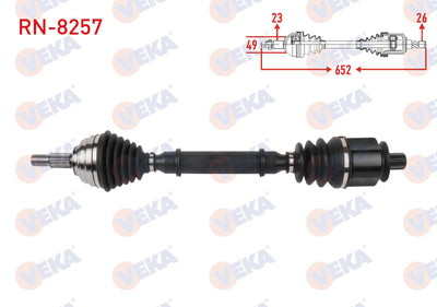 Veka RN-8257 Complete Axle Left Front Length 652mm Renault Clio III 1.6 2005-2014 / Dacia Logan 1. — Axles, CV Joints & Boots
