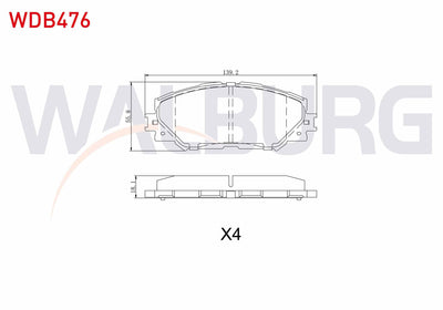 WALBURG WDB476 Brake Pad Front Toyota Corolla (E15_) 1.6 Vvt-I 2007-2012 / Auris (Zre15) 1.6 Vvt-I 2007-2012 — Brake Pads
