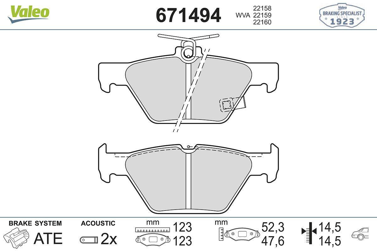 Valeo 671494 Brake Pad Rear 17-Impreza / Legacy Outback 14-> / Levorg 1.6 15- / Outback 2.0-2.5 15-
