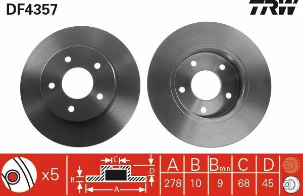 TRW DF4357 Brake Disc for 2002-Designed Primera P12 - 278mm — Brake Rotors & Drums
