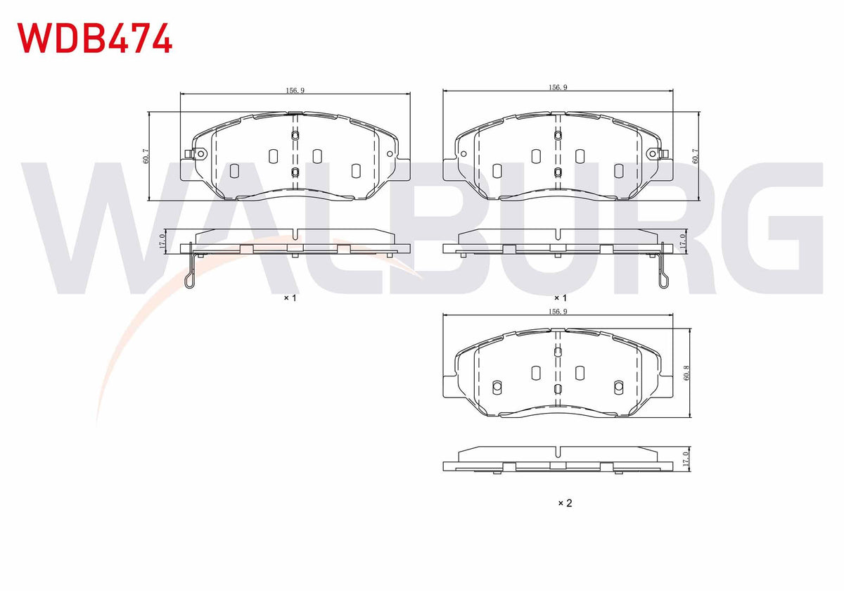 WALBURG WDB474 Brake Pad Front with Wear Indicator Kia Sorento II 2.0 2.2 2009-2015 / Hyundai Santa Fe II 2.0 2. — Brake Pads