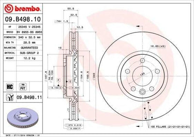 BREMBO Brake Disc - 340 mm x 32.5 mm, 5x120 fit for VW Transporter — Brake Rotors & Drums