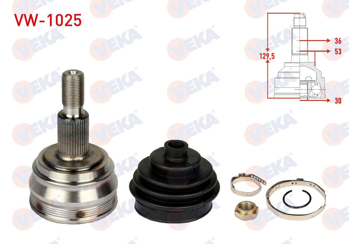Veka VW-1025 CV Joint Left-Right Front Outer Volkswagen Golf IV (1J1) 1.6i 36X30x53 Length 129 mm — Axles, CV Joints & Boots
