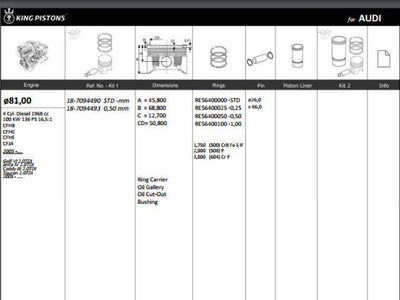 King 187094493 Piston 81.00 mm (0.50) Volkswagen Passat Transporter T6 2.0 TDI 09-Cfh Cfj (Rıken with Pi — Pistons & Rotating