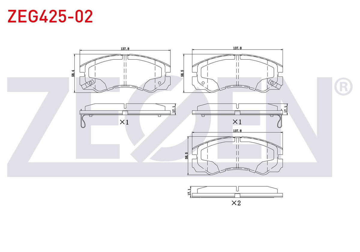 Zegen ZEG425-02 Brake Pad Front with Wear Indicator Opel Frontera A 2.3 TD 1992-1998 / Frontera A 2.4i 1992-1998 — Brake Pads