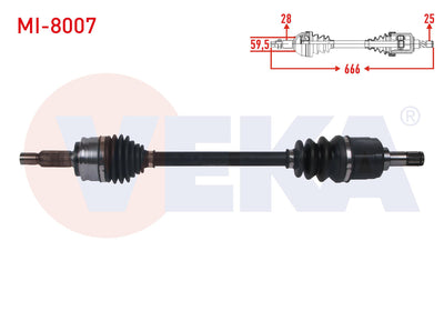 Veka MI-8007 Complete Axle Left Front Length 666mm Mitsubishi Lancer VIII 1.5 M-T 2008 — Axles, CV Joints & Boots