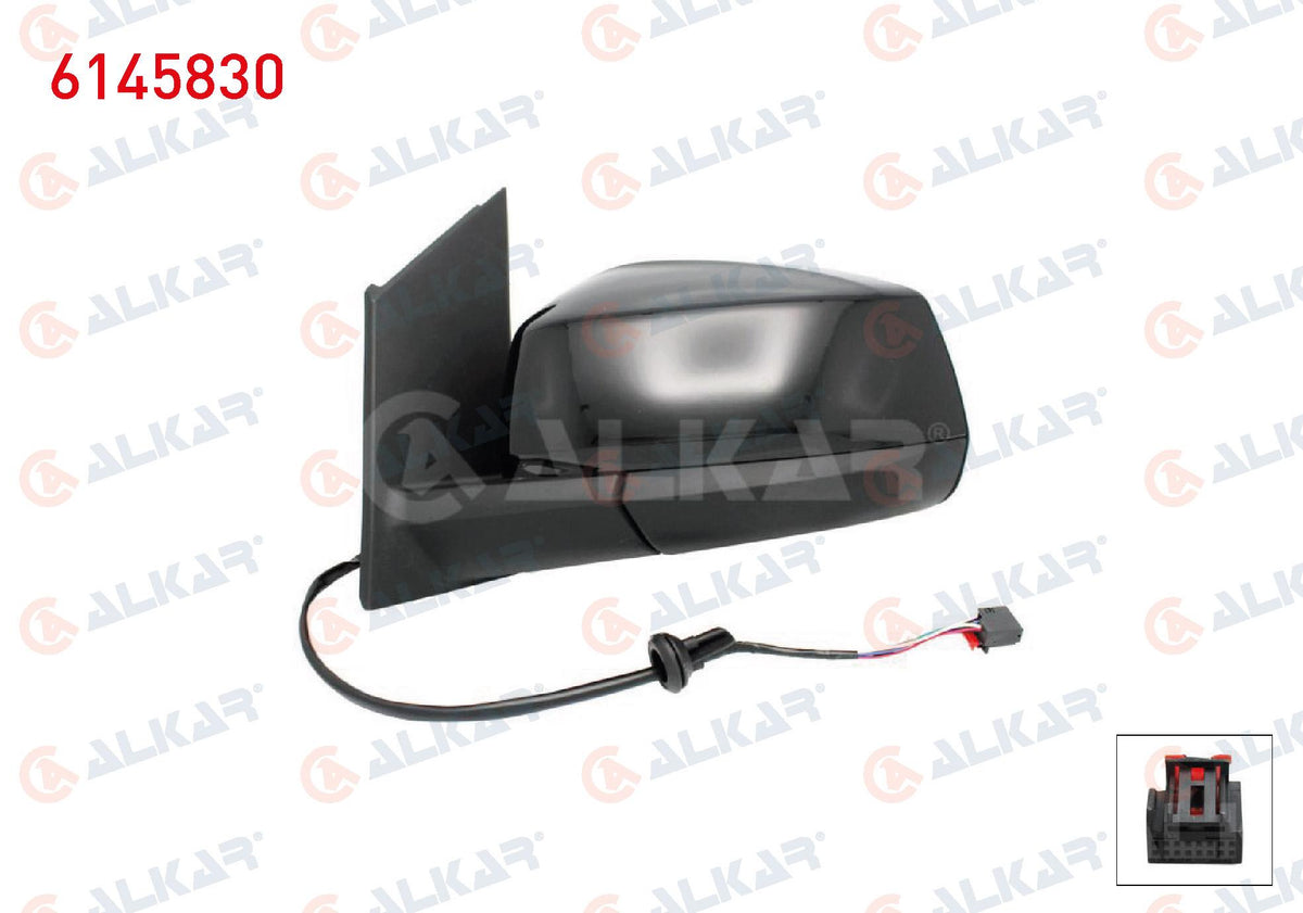 Alkar 6145830 Outer Rear View Mirror Left Electric Heated Automatic Folding Parlak Black 7 Pin Ford Tourneo Connect 2022-/ Volkswagen Caddy V 2020