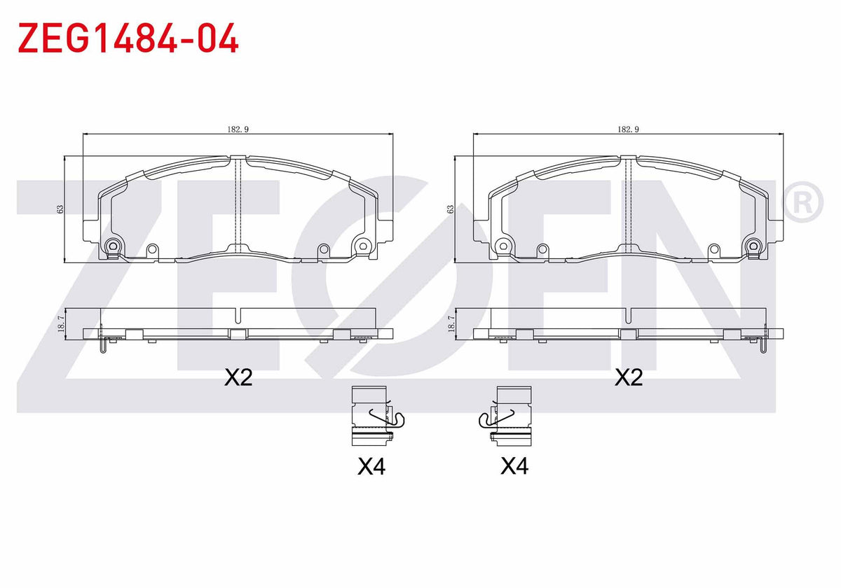 Zegen ZEG1484-04 Brake Pad Front with Wear Indicator Fiat Freemont (Jf) 2.0 Mjt 2011-/ Voyager Mpv (Rt) 2.8 Crd 2011