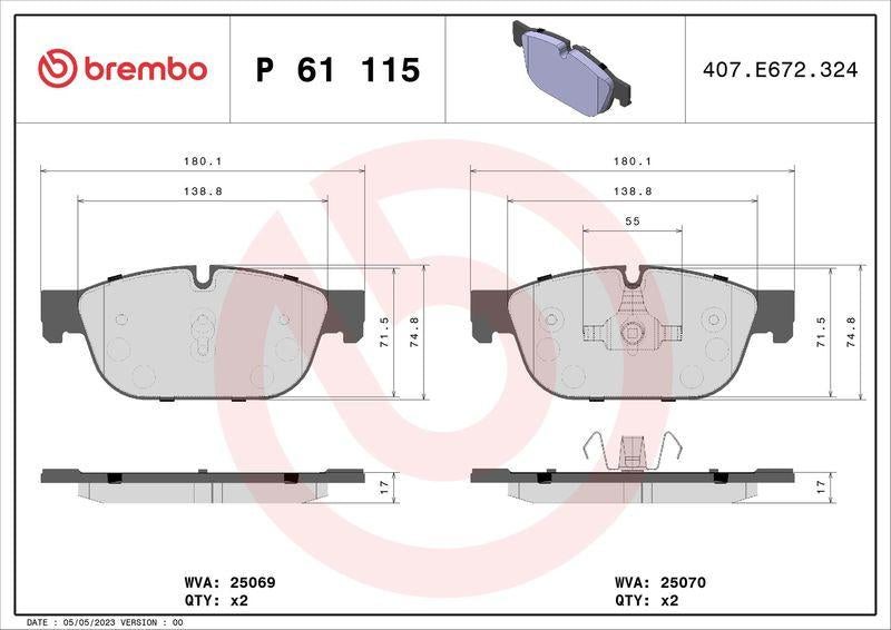 Brembo P61115 Brake Pad Front-(Peugeot 308 1.6 GTI 2010 / Peugeot 508 2010 / 2015 Citroen C5 III 2015 / / — Brake Pads