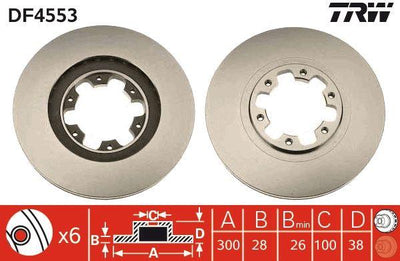 TRW DF4553 Brake Disc Front Air (300-6)-(Nissan D22 Skystar 98 / 05 4Wd / Pathfinder 98 / 04 4Wd) — Brake Rotors & Drums