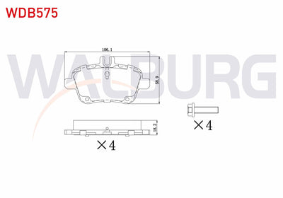 WALBURG WDB575 Brake Pad Rear Mercedes A Series (W169) A 170 CDI 2004-2012 / A 200 2004-2012 / A 160 CDI 2004-20 — Brake Pads