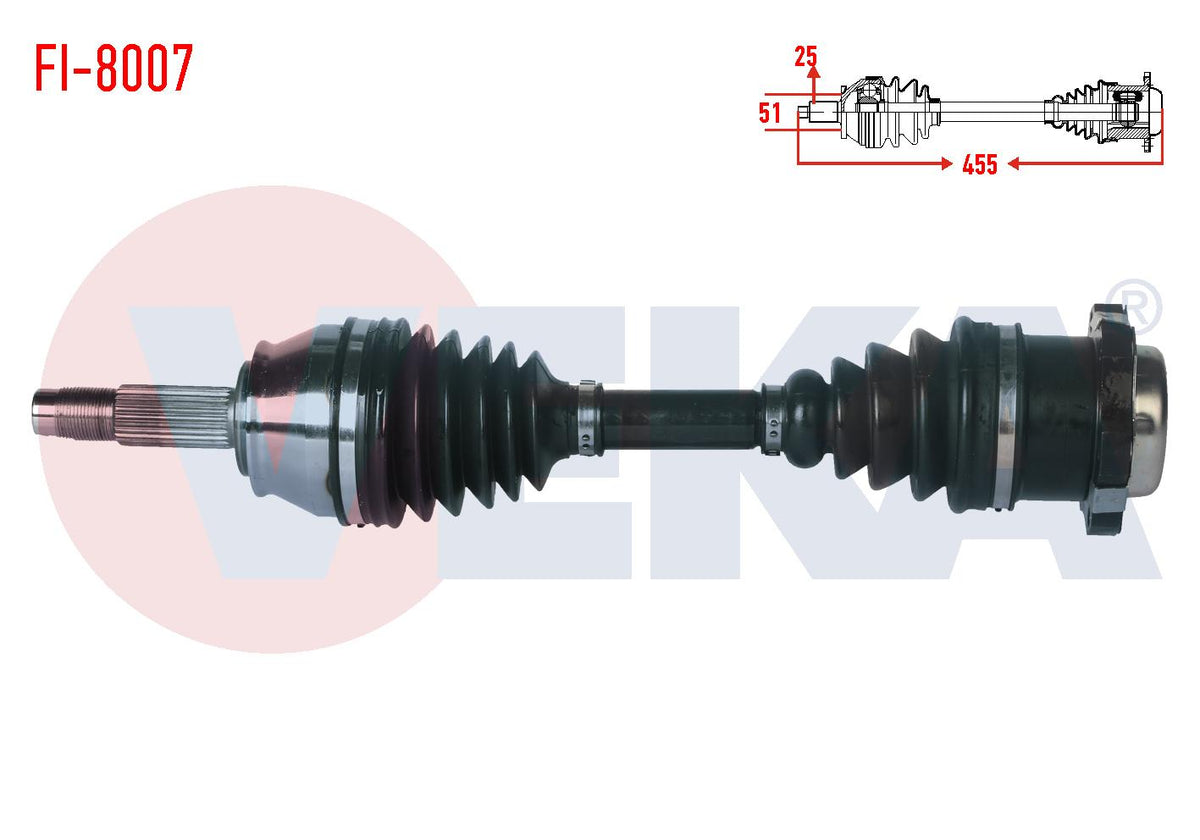Veka FI-8007 Complete Axle Left Front Fiat Albea 1.3 Mjt (6 with Bolts) Length 455mm 2003-2007 — Axles, CV Joints & Boots