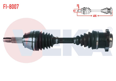 Veka FI-8007 Complete Axle Left Front Fiat Albea 1.3 Mjt (6 with Bolts) Length 455mm 2003-2007 — Axles, CV Joints & Boots