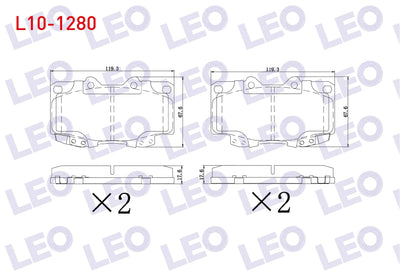 LEO L10-1280 Brake Pad Front Toyota HI-Lux Pick Up 2.5 D 2005-2011 / HI-Lux Pick Up 2.5 D-4D 2005-2011 / HI-Lux Pick Up 3.0 D-4D 2005-2011