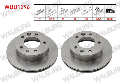WALBURG WBD1296 Brake Disc Front Air 5 Bjn 275, 7X22x85x76 and 2 more models — Brake Rotors & Drums