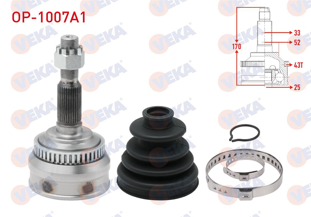 Veka OP-1007A1 CV Joint Left-Right Front Outer Opel Vectra A 2.0 with ABS 43 Outer 33X25x52 Length — Axles, CV Joints & Boots