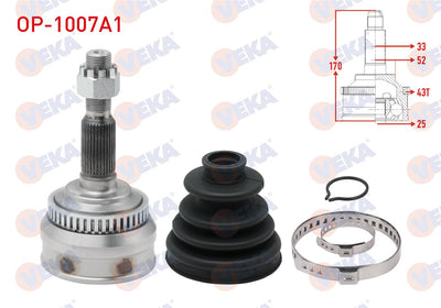 Veka OP-1007A1 CV Joint Left-Right Front Outer Opel Vectra A 2.0 with ABS 43 Outer 33X25x52 Length — Axles, CV Joints & Boots
