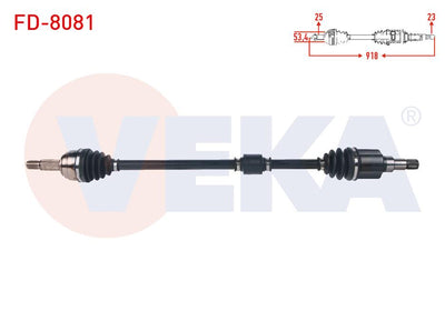 Veka FD-8081 Complete Axle Right Front Length 918 mm Ford Tourneo Courier 1.5 TDCi M-T 2018 — Axles, CV Joints & Boots
