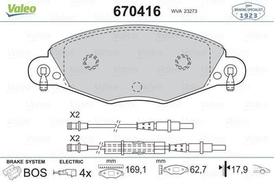 Valeo 670416 Front Brake Pad Citroen C5 II 2.2 HDi/3.0 V6 Hb-Sedan 01-05 — Brake Pads
