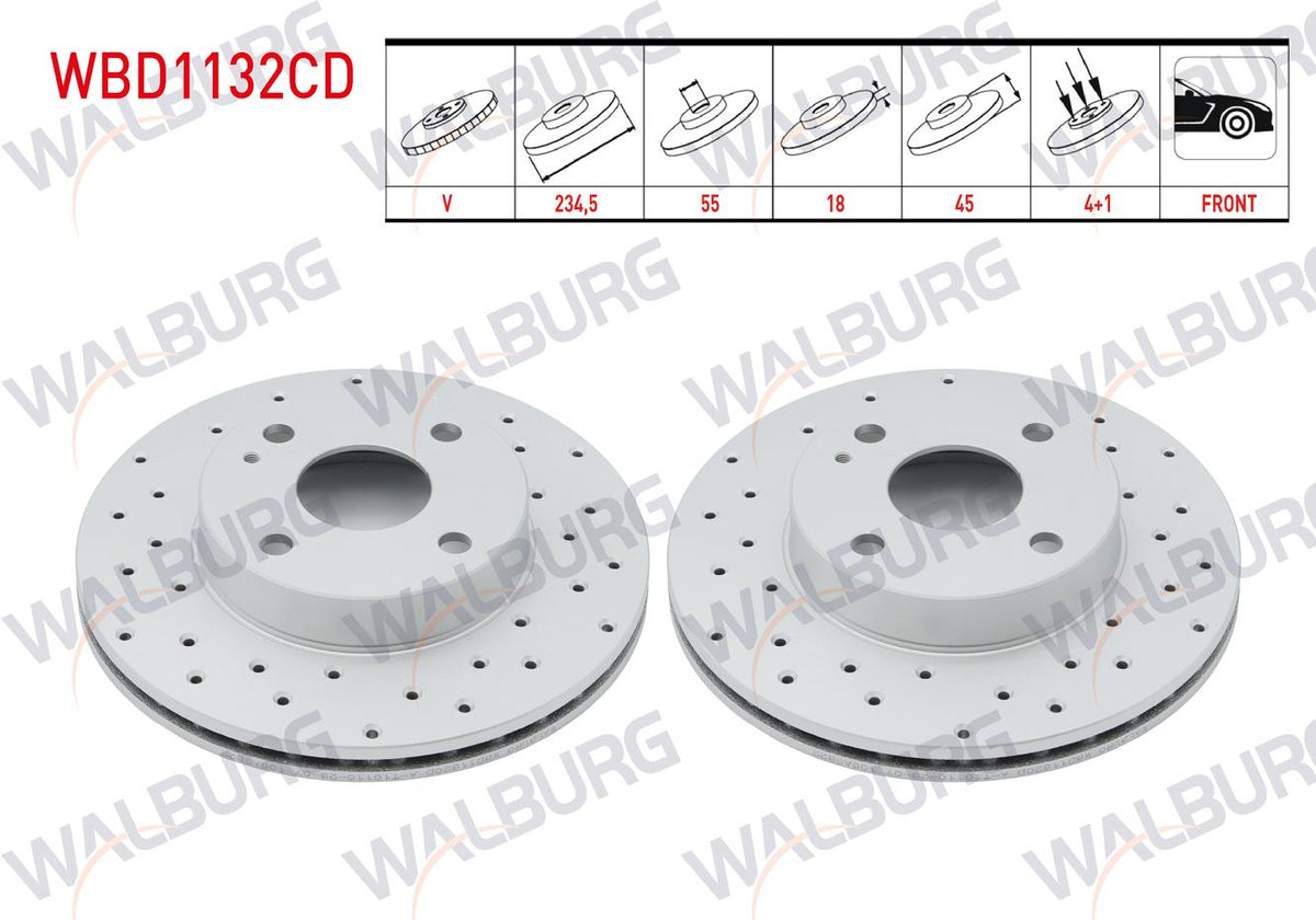 WALBURG WBD1132CD Brake Disc Front Air Coated Performance Drilled 4 Bjn 234 — Brake Rotors & Drums