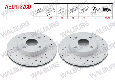WALBURG WBD1132CD Brake Disc Front Air Coated Performance Drilled 4 Bjn 234 — Brake Rotors & Drums