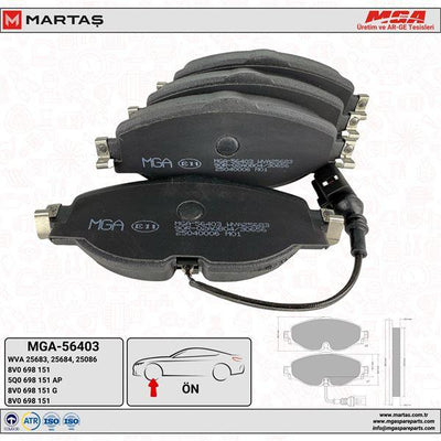 MGA 56403 Front Brake Pad-Kablolu VW Caddy/Golf/T-Roc, Audi A3 and 2 more models — Brake Pads