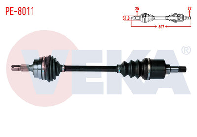 Veka PE-8011 Complete Axle Left Front Peugeot 306 (7B,N3,N5) 1.6i Length 607mm 1993-2002 — Axles, CV Joints & Boots