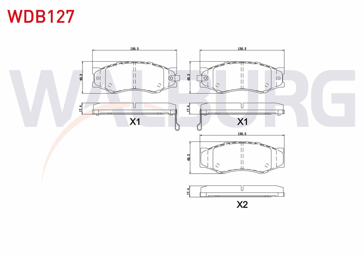 WALBURG WDB127 Brake Pad Front with Wear Indicator Nissan Navara (D22) 2.5 dCi 1997-2004 / Pick Up (D21) 2.5 D 1 — Brake Pads