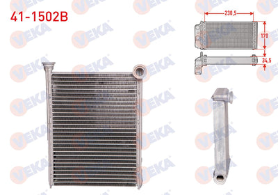 Veka 41-1502B Heater Core Brazing Citroen C4 (B7) 1.6 HDi 230,50X170x34,50 2009 — Heater & Blower
