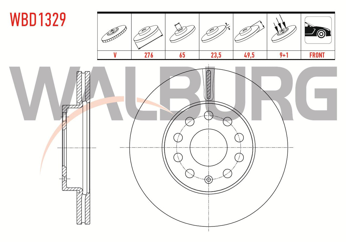 WALBURG WBD1329 Brake Disc Front Air 5 Bjn 276X23,5X65x49 — Brake Rotors & Drums