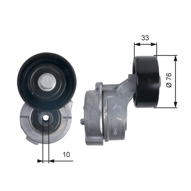 gates v belt tensioner t39134 front view, gates v belt tensioner t39134 side view, gates v belt tensioner t39134 dimensions GATES V Belt Tensioner T39134 - For 03-H1 Sorento 2.5Crdi | Quality Automotive Parts GATES V Belt Tensioner - Compatible with Sorento gates, v-belt-tensioner, sorento-parts, car-maintenance, automotive, engine-parts, mechanics-tools, car-owners, engine-performance, ai-generated