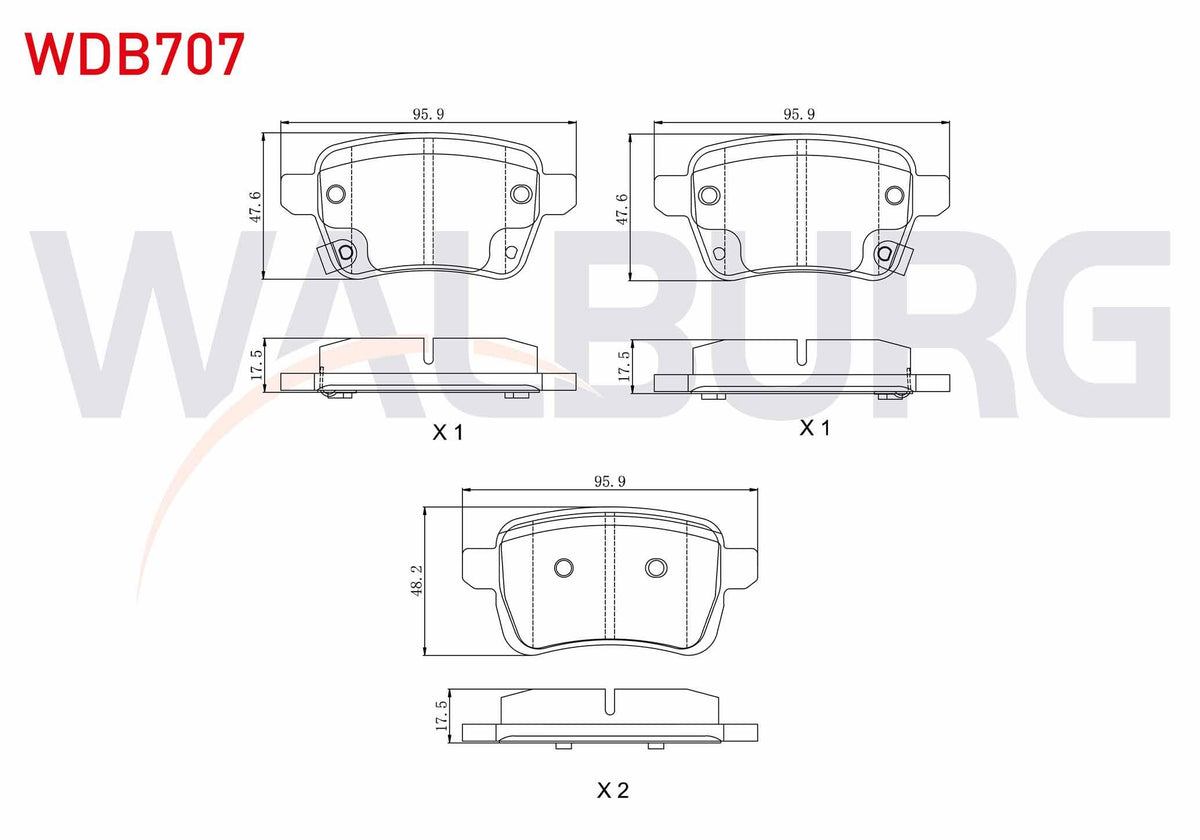 WALBURG WDB707 Brake Pad Rear with Wear Indicator Fiat Egea 1.4 2016-/Opel Corsa E 1.2 15 Rim 2014-/Adam 1.0 15 Rim 2014