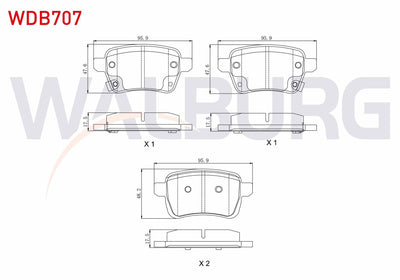 WALBURG WDB707 Brake Pad Rear with Wear Indicator Fiat Egea 1.4 2016-/Opel Corsa E 1.2 15 Rim 2014-/Adam 1.0 15 Rim 2014