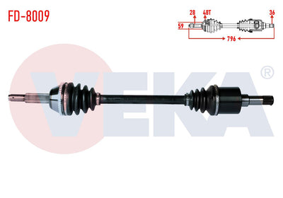 Veka FD-8009 Complete Axle Left Front Ford Transit (V347) 2.2 TDCi 130 Hp (Thin Shaft) with ABS 48 — Axles, CV Joints & Boots