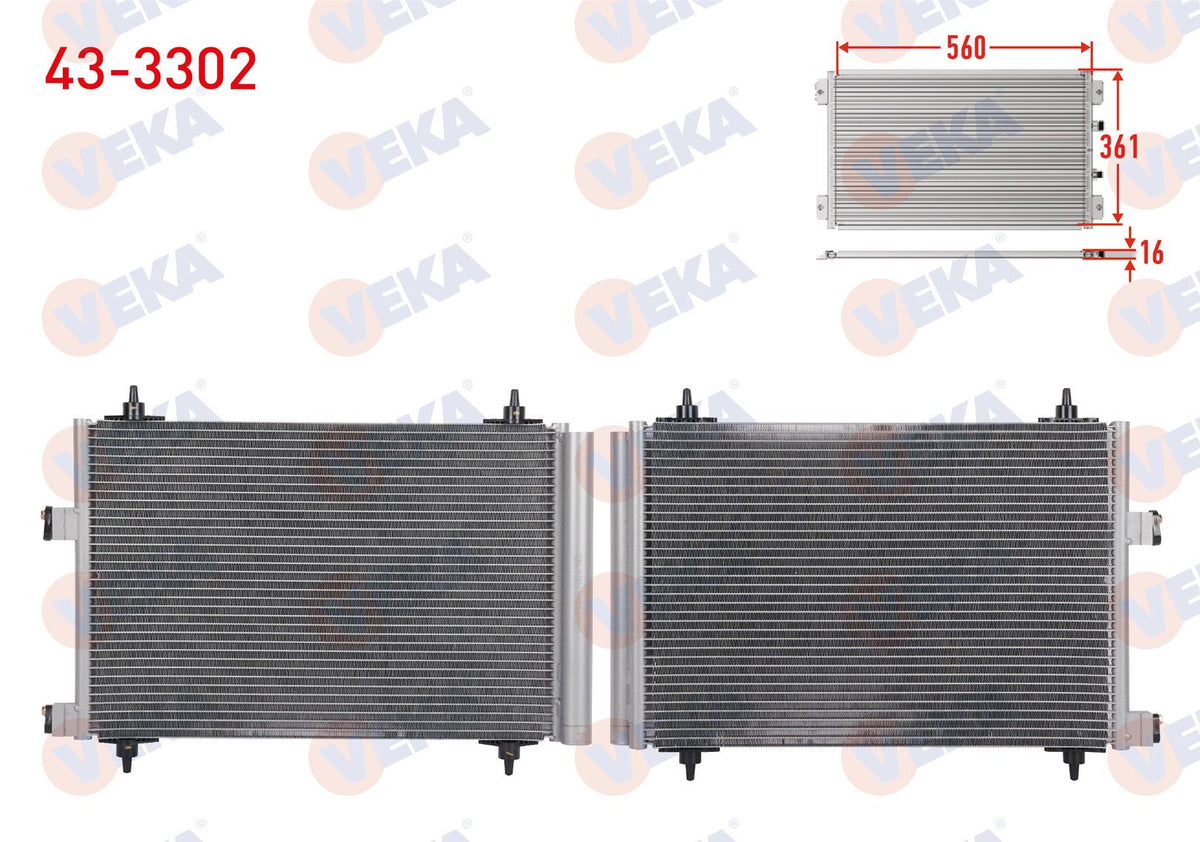 Veka 43-3302 A/C Condenser Peugeot 307 (3A / C) 1.4 2000-2007 — Condensers & Evaporators