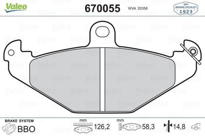 Valeo 670055 Brake Pad Rear Laguna Safrane <98 — Brake Pads
