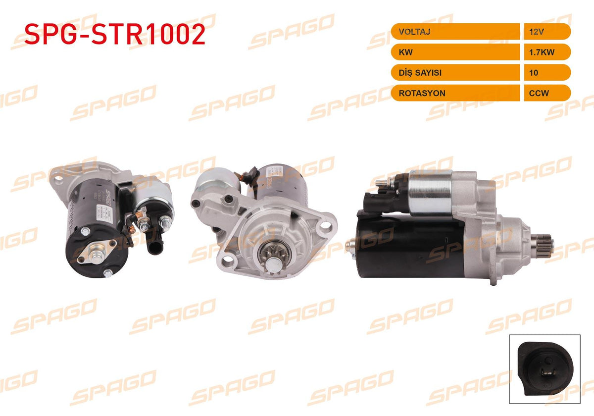 SPAGO SPG-STR1002 Starter Motor 12V 1.7Kw 10 Outer Ccw (Str6585) M12 + M15 Transporter T5 T6-Passat B6 — Starting & Charging