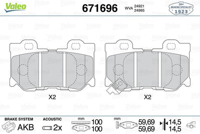 Valeo 671696 Brake Pad Brake Rear-(Nissan:370Z 2006-Infiniti Fx30 3.0 Dt / Fx37 3.7 / Infiniti G7 3.7 / Q50 / Q6 — Brake Pads