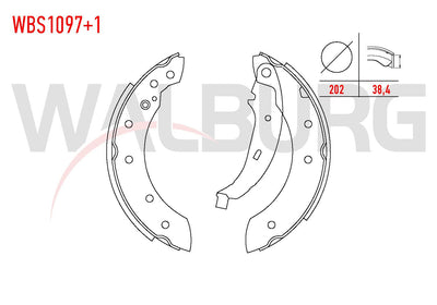 WALBURG WBS1097+1 Brake Shoe Rear + 1mm Daha Thick Renault Thalia 1.5 dCi with Lever 202X38 — Brake Cables & Hardware