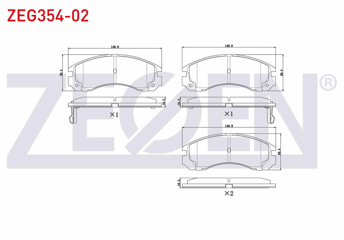 Zegen ZEG354-02 Brake Pad Front with Wear Indicator Mitsubishi Pajero II 2.5 TD 1990-1999 / Pajero II 2.8 TD 199 — Brake Pads