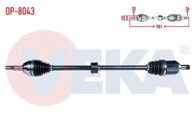 Veka OP-8043 Complete Axle Right Front Opel Astra J 1.4 T-1.6i A-T Length 951mm 2009-2016 — Axles, CV Joints & Boots