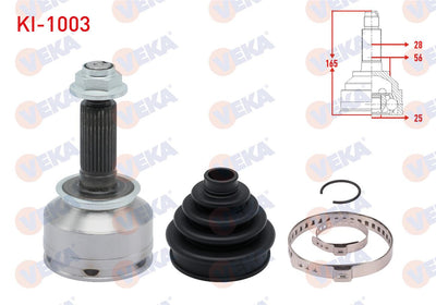 Veka KI-1003 CV Joint Left-Right Front Outer Kia Sorento I (Jc) 2.5 CRDi 28X25x56 Length 165mm 2002-2009